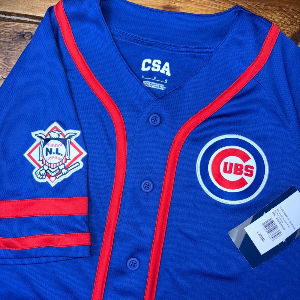 CSA Chicago Cubs Baseball Jersey Men Large Blue Red Button Front NL MLB Logo NEW